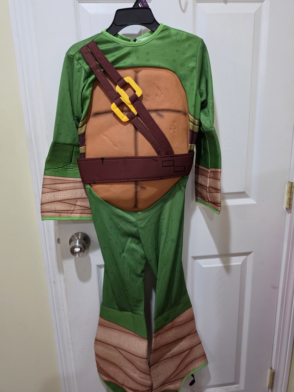 Green Turtle Shell Kids Costume with Brown Shell and Yellow Buckles Size Medium